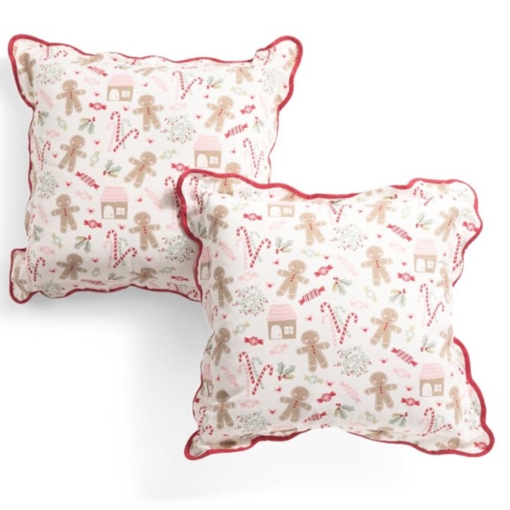 Cupcakes & Cashmere Gingerbread and Candy Canes Pillows, Set of 2.
